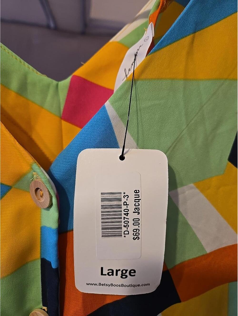Nwt ces femme Betsy Boos Dress Button Colorful Geometric Large Jacque artsy - Picture 3 of 9